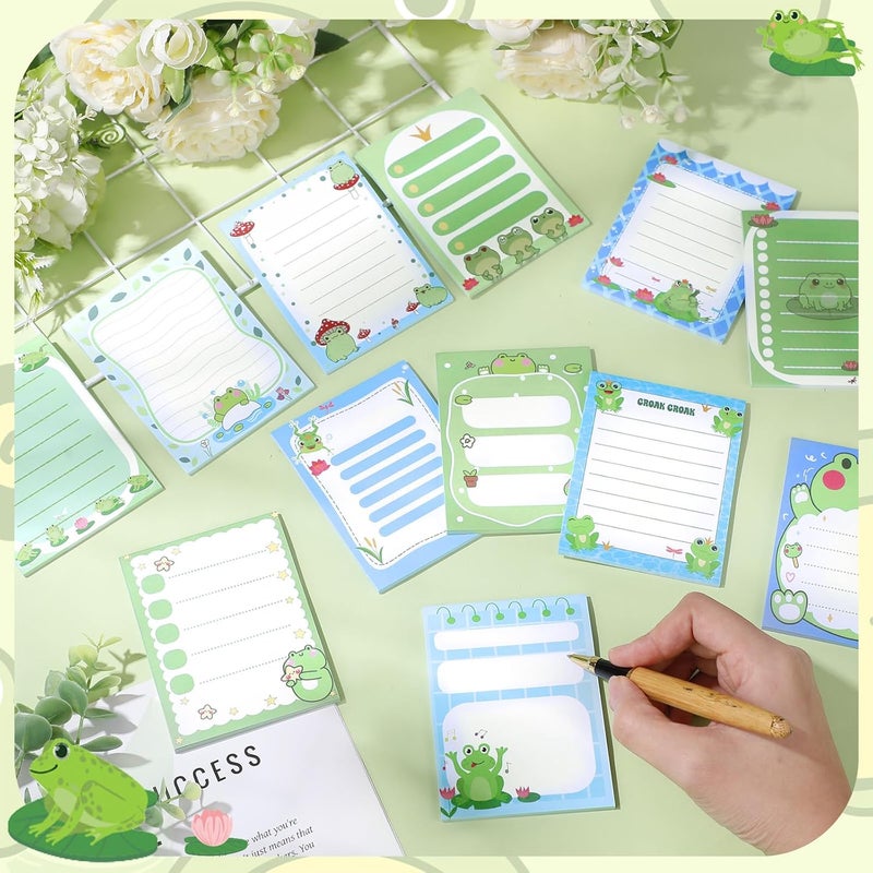 Chiisong 12 Pack Frog Sticky Notes Gifts Cute Frog Sticky Notes 3x4 Inch Cartoon Funny Self Stick Notepads Novelty Animals Post Pads Favors for Women Men Office Supplies Home Christmas Small Gifts - Image 4